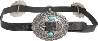 Cavalli Lederen Riem met Ovale Gesp en Versiering - Dames - Riemen - Zwart - ONE Size - Leer - Accessoires