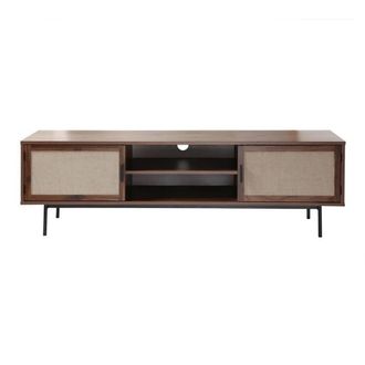 Calicosy TV Unit In Walnut Finish With Fabric Fronts, 140 Cm Wide, JETSON in Dark Brown