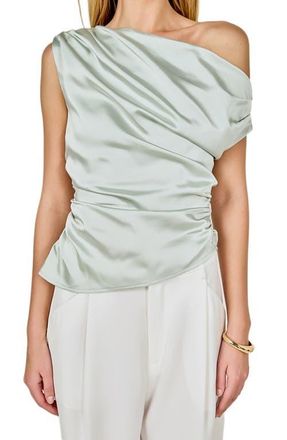 endless rose One-Shoulder Ruched Satin Top in Sage at Nordstrom, Size X-Small