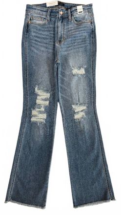 Judy Blue Womens High Rise Destroy Fray Hem Bootcut Jeans In Blue