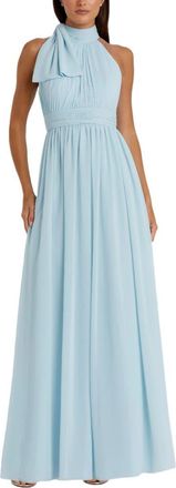 Mac Duggal High Neck Pleated Bodice Chiffon Gown in Powder Blue at Nordstrom, Size 18