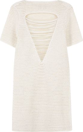 Bottega Veneta Womens Lace-Effect Knitted Dress Cream Cotton
