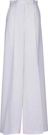 Max Mara Broeken, Dames, Wit, S, Witte Wool Gabardine Broek met Wijde Pijpen