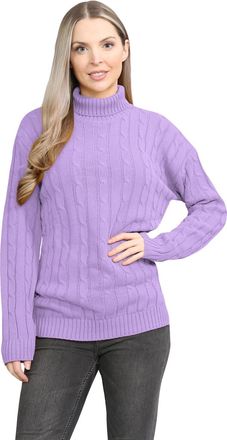 Janisramone Polo High Neck Jumpers for Women UK, Cable Knitted Long Sleeve Ladies Jumpers, Casual Pullover Winter Turtle Neck Tops for Women Size 8-79 Lilac