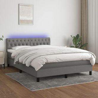 vidaXL Vidaxl - Cama Box Spring Colch&oacute;n Y Luces Led Tela Gris Oscuro 140x200 Cm