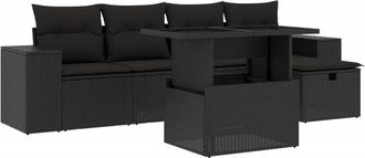 vidaXL Set De Sof&aacute;s De Jard&iacute;n 6 Piezas Y Cojines Rat&aacute;n Sint&eacute;tico Negro Vidaxl