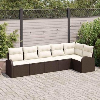 vidaXL Vidaxl - Conjunto De Sof&aacute; De Jard&iacute;n 6 Pcs Marr&oacute;n Y Blanco Polirat&aacute;n