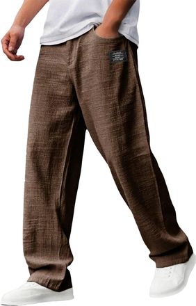 Generic Mens Wide Leg Joggers Casual Lightweight Streetwear Sweatpants with Pockets Elastic Waist Drawstring Tracksuit Bottoms Loose Fit Comfortable Straight 