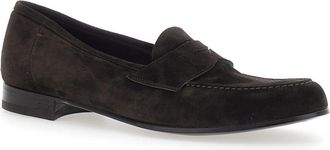 Lidfort Mens Loafers Rounded Toe Brown Suede Calf Leather