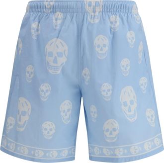 Alexander McQueen Mens Swim Shorts Ice Blue-White Polyamide Bermuda Blue/white