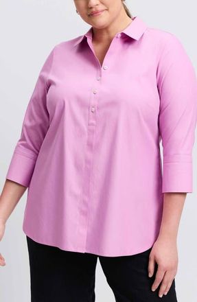 Foxcroft Madison Non-Iron Three-Quarter Sleeve Cotton Button-Up Shirt in Rose Quartz at Nordstrom, Size 14W