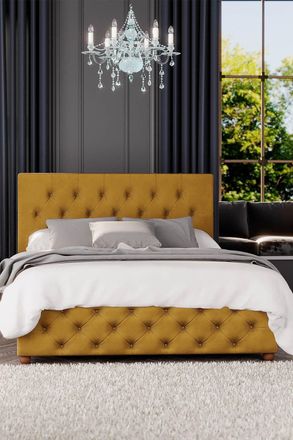 Laurence Llewelyn-Bowen Luna Ottoman Storage Bed in Plush Velvet Fabric, Custom Made in Mustard | Size: Super King