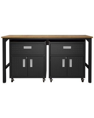 Manhattan Comfort 3Pc Fortress Mobile Space-Saving Garage Cabinet And Worktable 4.0