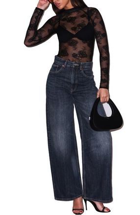 Fleur du Mal High Neck Lace Bodysuit in Black at Nordstrom, Size X-Small