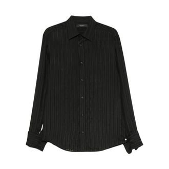 Gucci Overhemden, Heren, Zwart, L, Gestreepte Zijde Gauze Shirt