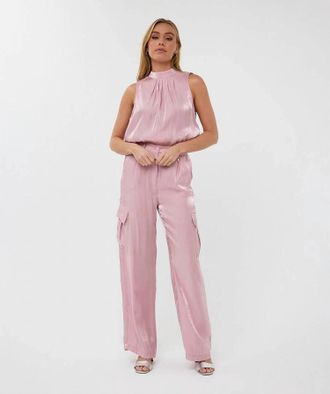 Esqualo Sava Silky Cargo Trousers In Pastel Pink