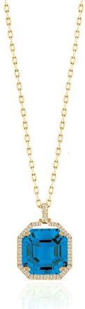 Goshwara Gossip Asscher Cut Stone & Pav&eacute; Diamond Pendant Necklace in Deep Blue at Nordstrom, Size 16