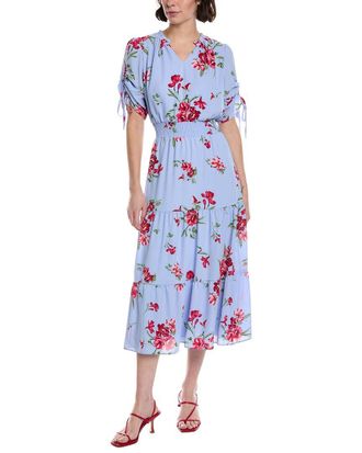 CeCe by Cynthia Steffe Cece Ruched Smocked Waist Tiered Midi Dress