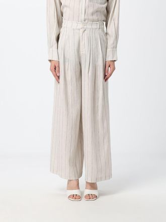 Eleh High-Waisted Striped Linen-Blend Palazzo Trousers with Belt Loops