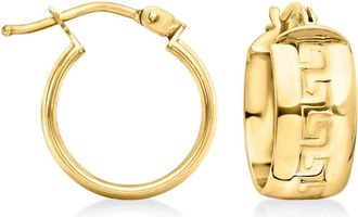 Ross-Simons Italian 10kt Yellow Gold Greek Key Huggie Hoop Earrings