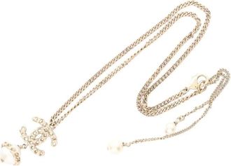 Chanel 2016 Gold Plated Faux Pearl CC Pendant Necklace costume necklace - Oro