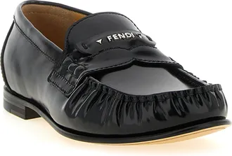 Fendi Womens Black Calfskin Slip-On Loafers
