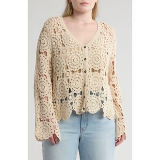 Forgotten Grace Crochet Button Front Cardigan in Natural at Nordstrom Rack, Size 1X
