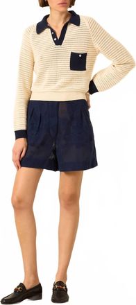 Alix of Bohemia Liza Captain Crochet Long Sleeve Top In White /navyblack