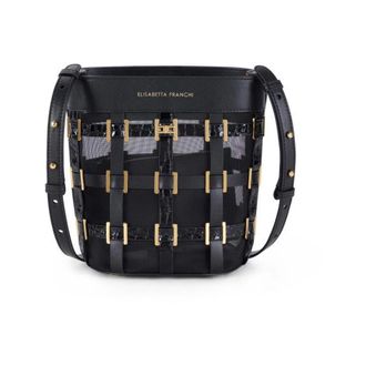 Elisabetta Franchi Tassen, Dames, Zwart, ONE Size, Leer, Mesh Bucket Bag met Ringen