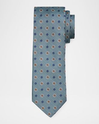 Canali Men & apos;s Micro-Floral Jacquard Silk Tie