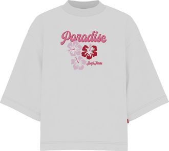 Joop 3/4-Arm-Shirt JOOP JEANS Tyna, Damen, Gr. XL, wei&szlig;, Jersey, Obermaterial: 100% Baumwolle, bedruckt, oversize h&uuml;ftlang, Rundhals, Shirts 3/4-Arm-Shirt