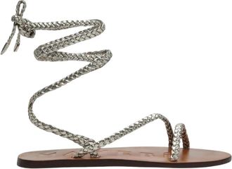 Maneb&igrave; Gevlochten Wikkel Platte Sandalen - Dames - Sandalen - Grijs - 39 EU - Leer - Schoenen