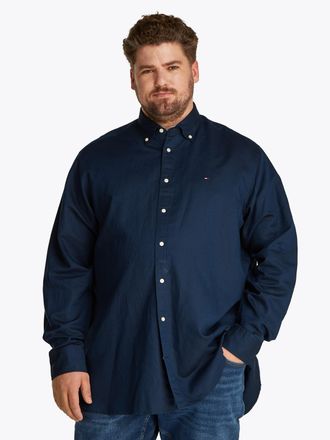 Tommy Hilfiger Big & Tall Langarmhemd BT-LINEN BLEND SOLID, Herren, Gr. 4XL, N-Gr, blau (carbon navy), Web, Obermaterial: 52% Baumwolle, 48% Leinen, TOMMY HILFIGER BIG & TALL, 
