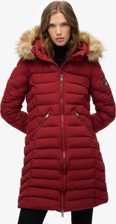 Superdry Steppjacke SUPERDRY FUJI FAUX FUR HOOD MID LENGTH, Damen, Gr. XL, rot (wine rot), Web, Obermaterial: 100% Polyester, unifarben, slim fit, Jacken Stepp