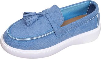 Generic Blue Ladies Fashionable Loafers Adorned with Tassel and Round Toe Design One-Foot Flat for Everyday