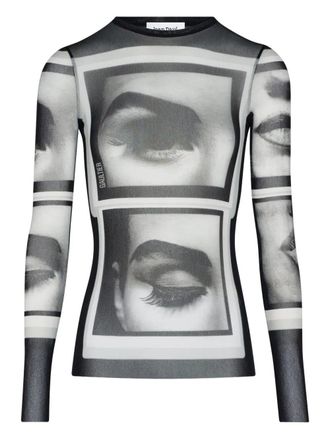 Jean Paul Gaultier Re-Edition: Mesh Longsleeve Top Printed Eyes And