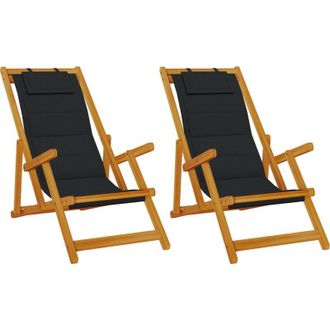 vidaXL Vidaxl - Silla De Playa Con Coj&iacute;n 2 Pcs Marr&oacute;n 61.5 X 123 X 82cm