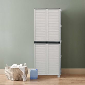Dmora Armario Para Exteriores O Interior Multiusos, Gabinete De 1 Puerta Y 3 Estantes De Polipropileno, 100% Made In Italy, 70x39h172 Cm, Color Gris Claro, 