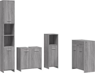 vidaXL Vidaxl - Set De Muebles De Ba&ntilde;o 4 Pzas Madera Contrachapada Gris Sonoma