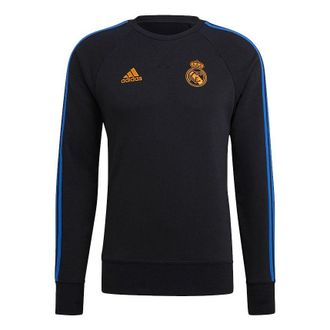 adidas Mens adidas Real Swt Top Woven Real Madrid Team Logo Soccer/Football Round Neck Sports Black GU9706