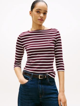 Tommy Hilfiger NEW CODY SLIM BOAT-NK 3/4SLV mit U-Boot und Streifen gestreift, casual, slim fit, Baumwolle, U-Boot-Ausschnitt