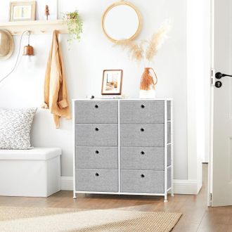 Songmics Large 8 Drawer Storage Unit Easy Pull Fabric Drawers Tabletop in Light Grey