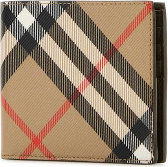Burberry Mens Printed E-Canvas Wallet Beige Polyurethane Polyester Cotton