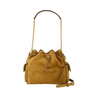 Tory Burch Tory Burch, Bucket Bags, female, Brown, Size: ONE SIZE Charlie Quilted Suede Drawstring Shoulder Bag