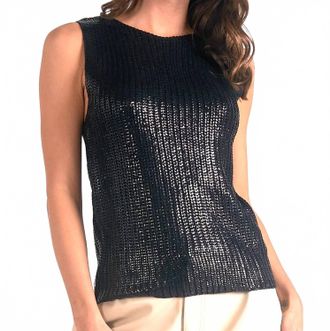 Elan Tessa Open Knit Metallic Sweater Tank In Black