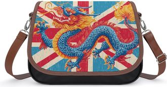 Generic Dragon On England Flag Crossbody Bag Womens Handbag PU Message Bags Shoulder Purse with Adjustable Strap