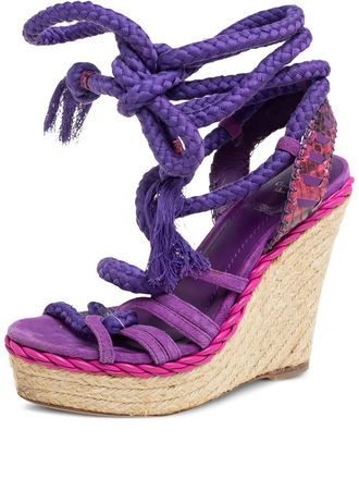 Dior 120mm rope-detail wedge sandals - women - Calf Suede/Calf Leather/Calf Leather - 36 - Purple