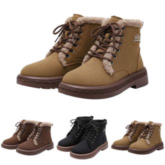 Generic Womens Winter Snow Boots Warm Cozy Faux Fur Booties Ladies Suede Lace Up Ankle Boots Outdoor Thick Insulated Low Heel Anti Slip Short Booties for Cold