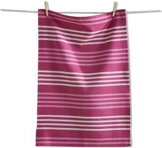 Tag Basket Weave Stripe Dishtowel Raspberry Cotton Kitchen Towel in Purple at Nordstrom