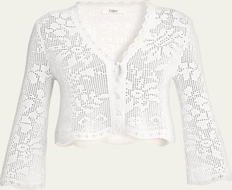 Chlo&eacute; Scalloped Cotton Pointelle-Knit Cardigan